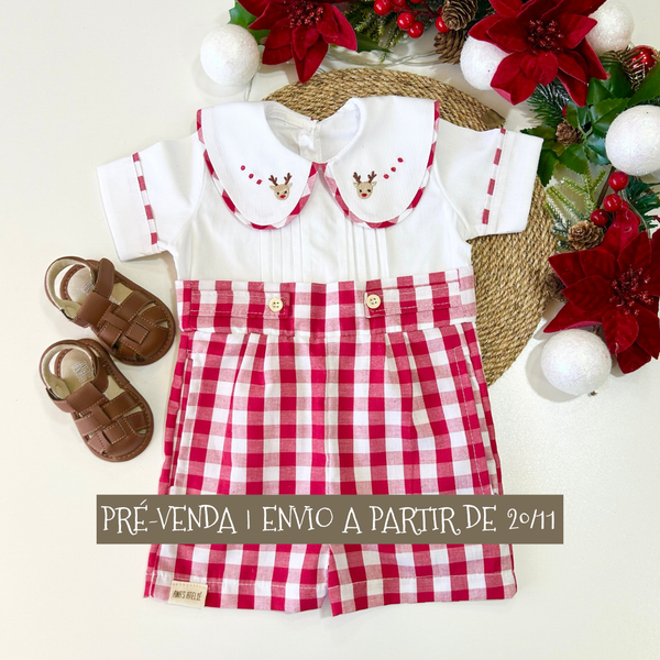 Macacão Curto Rena de Natal - Coleção Magia