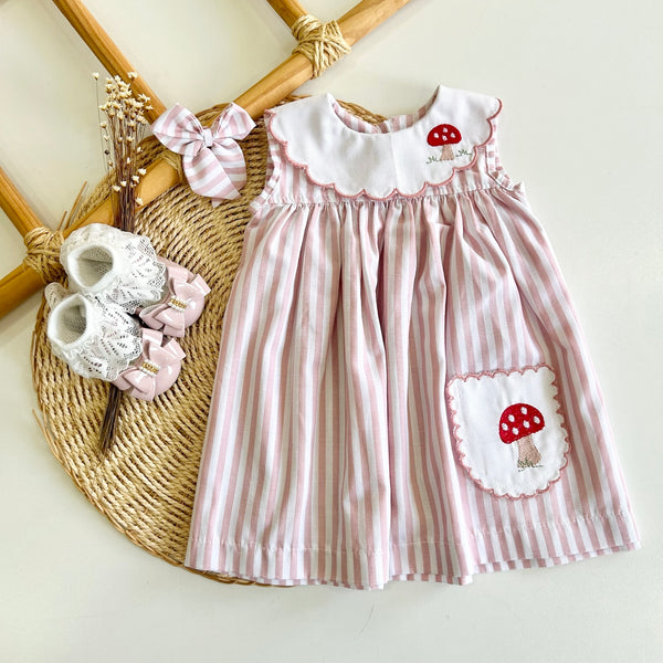 Vestido Listras Rosê Cogumelo - Maria Tereza