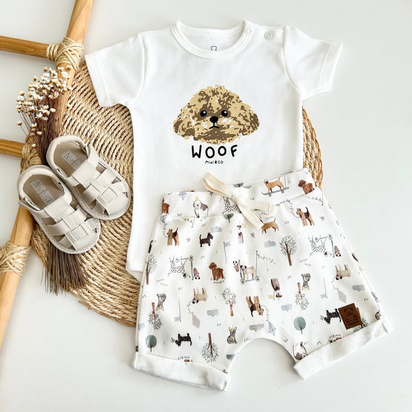 Conjunto Body Woof e Short Cachorrinhos no Patins