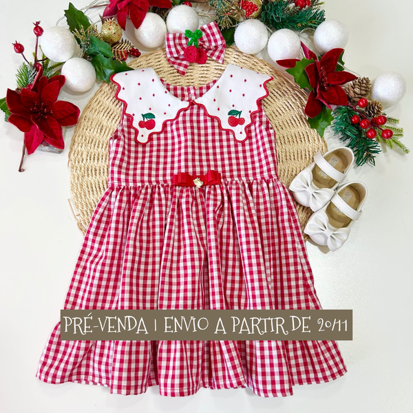 Vestido Xadrez Cerejinhas de Natal | Coleção Magia
