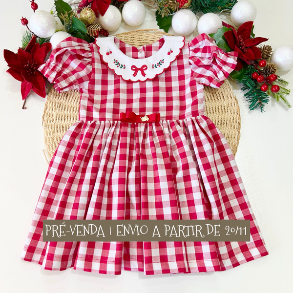 Vestido Sonho Dourado Xadrez Vermelho - Coleção Magia