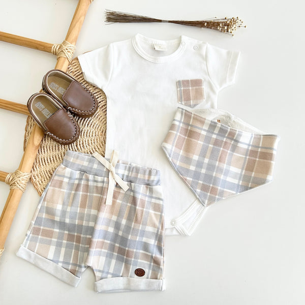 Conjunto Body Bolsinho e Short Xadrez Azul - Brinquedos