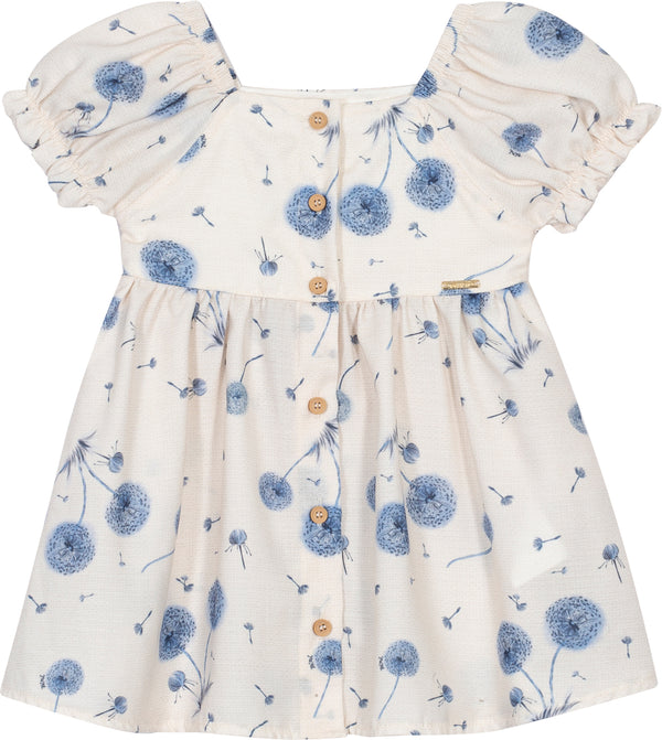 Vestido Manga Bufante Nude Floral Bebê Menina - NINI&BAMBINI