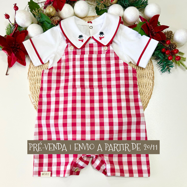 Jardineira Sonho Dourado Xadrez Vermelho - Coleção Magia