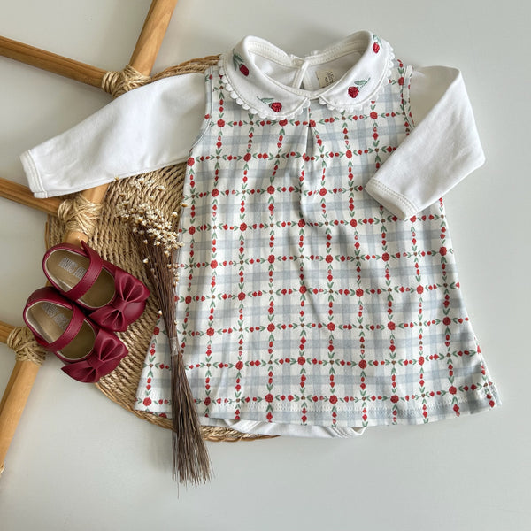 Conjunto Jardineira e Body Manga Longa Rose Garden