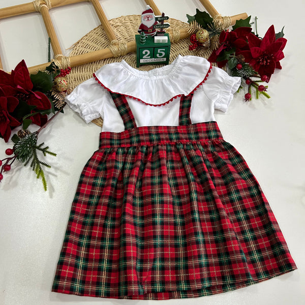 Conjunto Salopete Xadrez e Blusa Babado  Malú - Coleção Natal Encantado