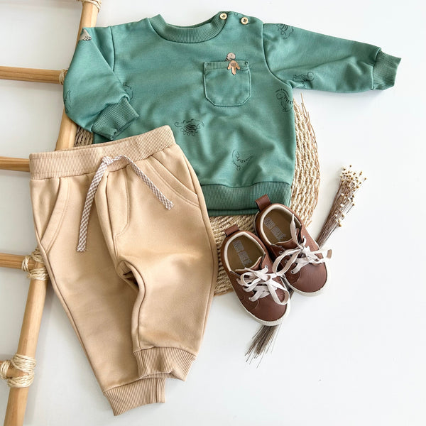 Conjunto Moletom Dino Verde e Caramelo - Nini