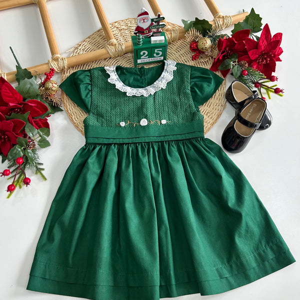 Vestido Tetê Verde Golinha Tule - Coleção Natal Encantado