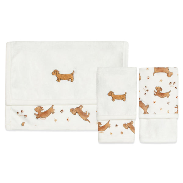 Kit 2 Toalhinhas de Boca MINI&CO Off White - Algodão Egípcio Ultrasoft Bordado Dogs