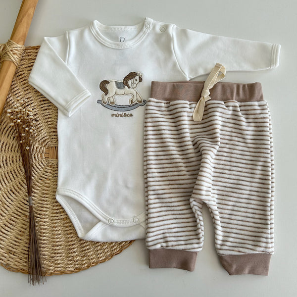 Conjunto Body Bordado e Calça Plush Listras Laço - Brinquedos