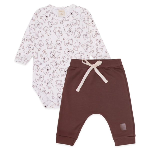 Conjunto Body Ursinho Fofo e Calça Marrom