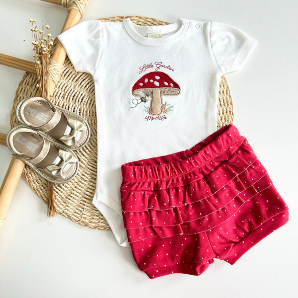 Conjunto Body e Short Algodão Egípcio Cogumelo Poá