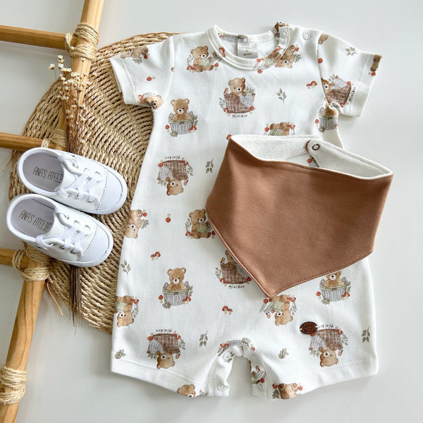 Macacão Curto com Babador Bandana - Ursinhos