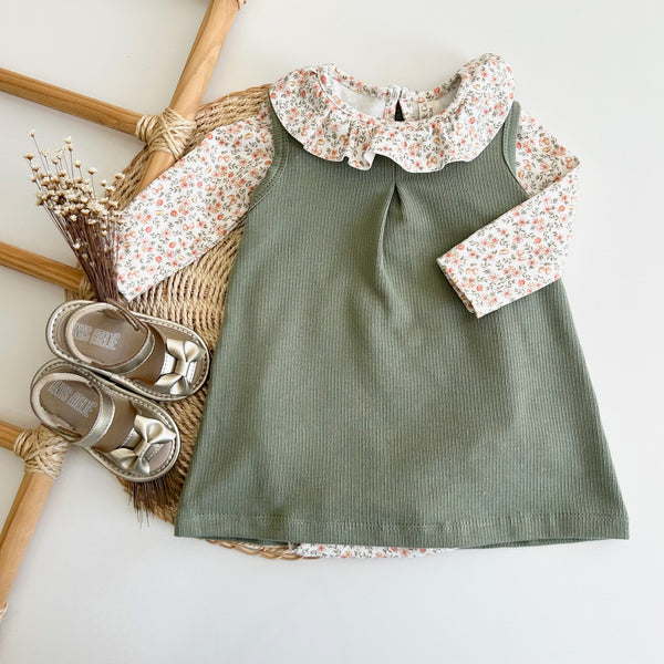 Conjunto Jardineira e Body Manga Longa Bosque