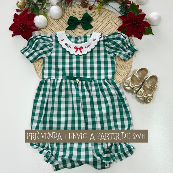 Romper Sonho Dourado Xadrez Verde - Coleção Magia