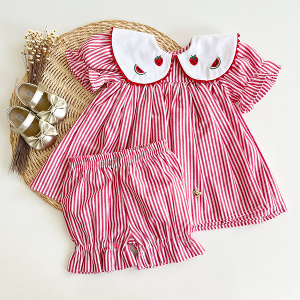 Conjunto Bata e Short Listras Morango e Melância - Bianca