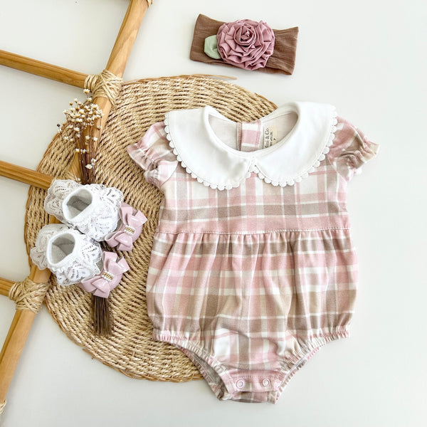 Romper Banho de Sol Golinha Babado Xadrez Rosa - Brinquedos