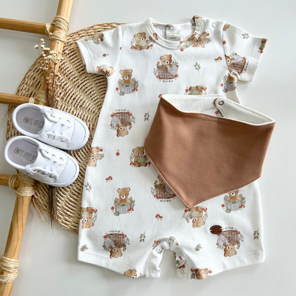 Macacão Curto com Babador Bandana - Ursinhos