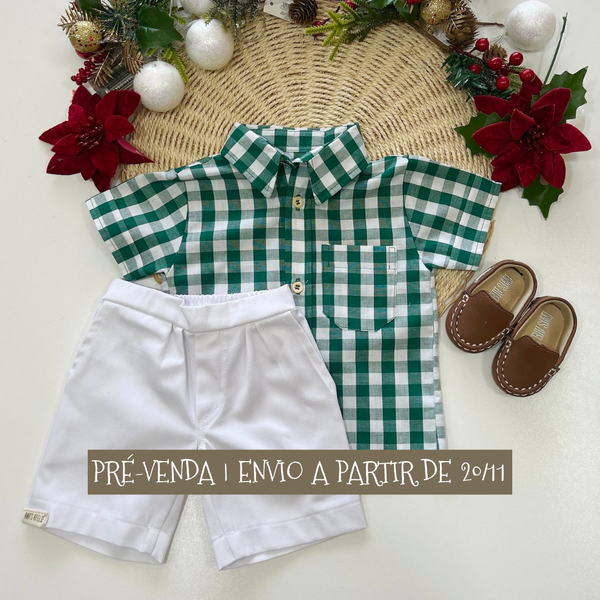 Conjunto Camisa Sonho Dourado Xadrez Verde | Coleção Magia