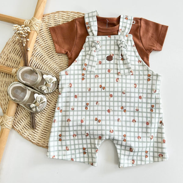 Conjunto Body e Jardineira Xadrez Verde Amigos da Floresta