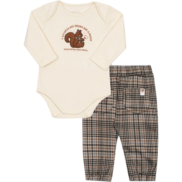 Conjunto Body Esquila Cachecol e Calça Xadrez - Nini&Bambini