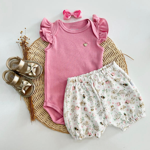 Conjunto Body Rosê e Shorts Gatinhos - HUG