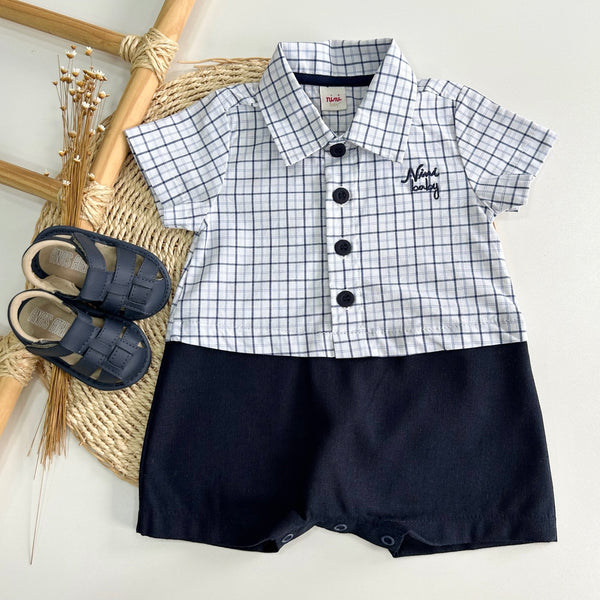 MACACAO XADREZ CAMISA E SHORT BEBÊ MENINO NINI&BAMBINI