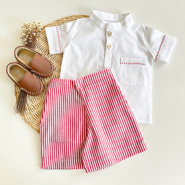 Conjunto Bata e Short Listras Vermelhas - Gabriel