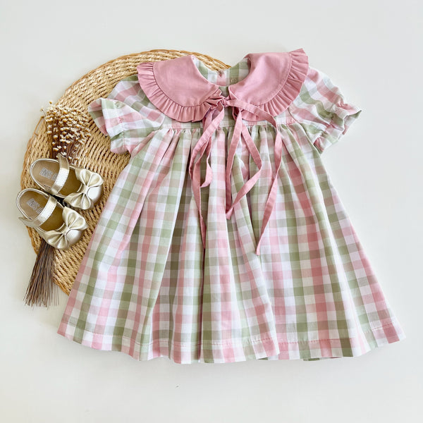Vestido Xadrez Gola Xadrez Rosê/Verde - Luísa