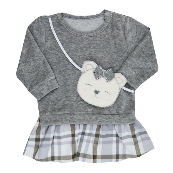 Vestido Little Bear Xadrez Cinza