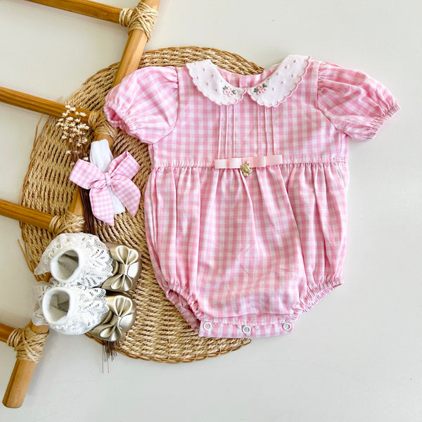 Romper Xadrez Rosa com Golinha  - Alice