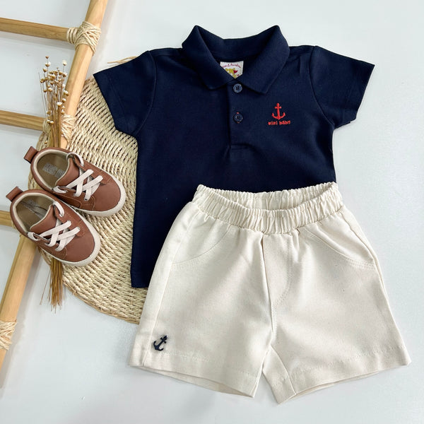 CONJUNTO CAMISETA POLO E BERMUDA MASCULINO BEBE  NINI&BAMBINI