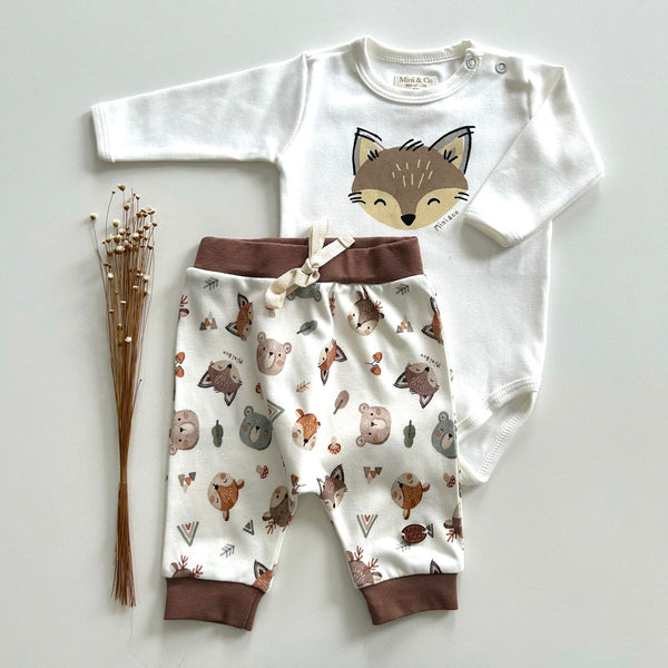 Conjunto Body Manga Longa  e Calça Amigos da Floresta