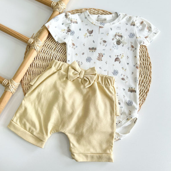 Conjunto Body e Short Algodão Egípcio Fazendinha Bebê Menina Mini&Co