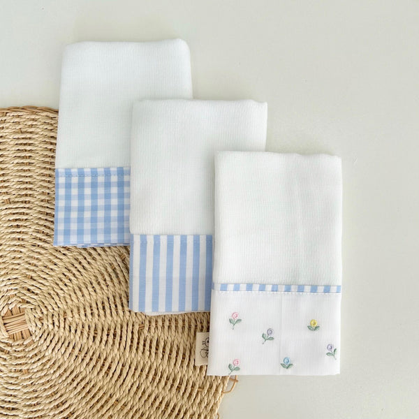 Kit 3 Paninhos Flores Azul - Ana's Ateliê